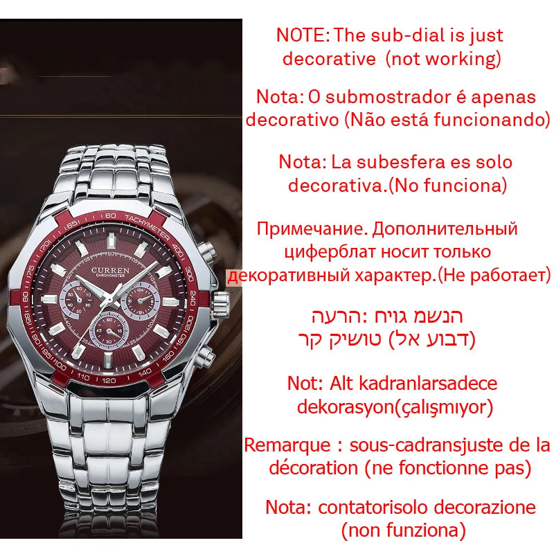 CURREN - Reloj Analógico de Acero Inoxidable para Hombre, Resistente al Agua con Calendario, Diseño Militar Deportivo, Ideal para Negocios