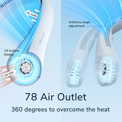 Ventilador Portátil JISULIFE para Cuello con 78 Salidas de Aire - Brinda Viento Refrescante, 4000 mAh USB Recargable, Mini Ventilador Personal Silencioso para Deportes