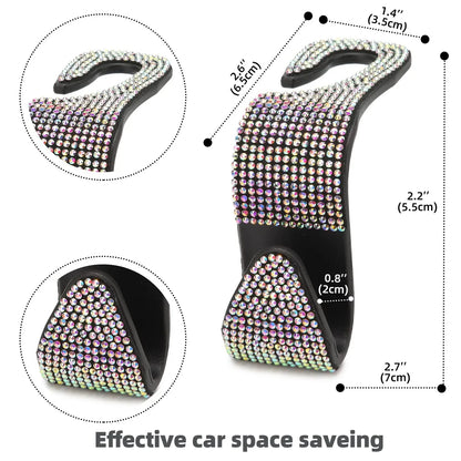 Gancho para Respaldo de Asiento de Auto con Brillantes Diamantes - Soporte Universal para Cabeceras - Accesorios de Interior Automotriz