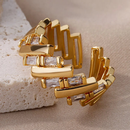 Anillos de Color Oro 18K para Mujer con Cristal de Zirconia - Anillo de Compromiso y Boda, Joyería de Pareja Popular