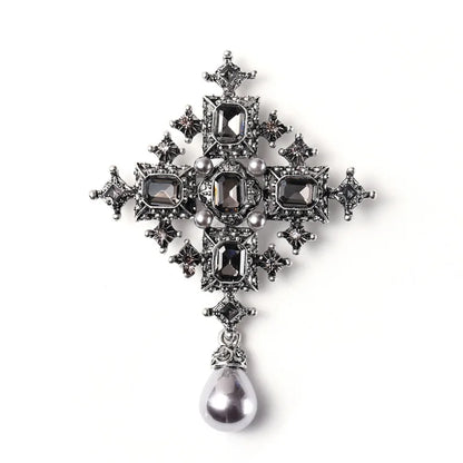 Broches de Cruz Barrocos Nuevos con Perlas y Rhinestones para Mujeres y Hombres, Elegantes Pins de Metal Vintage para Ropa y Abrigos, Accesorios de Joyería para Fiestas