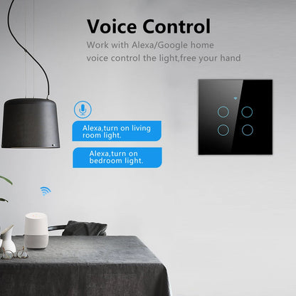 Interruptor de Luz Inteligente Táctil Wifi Tuya US/EU, Interruptores de Luz LED Inalámbricos con Control Remoto, No Requiere Cable Neutro, 1-4 Gang, Compatible con Alexa y Google Home