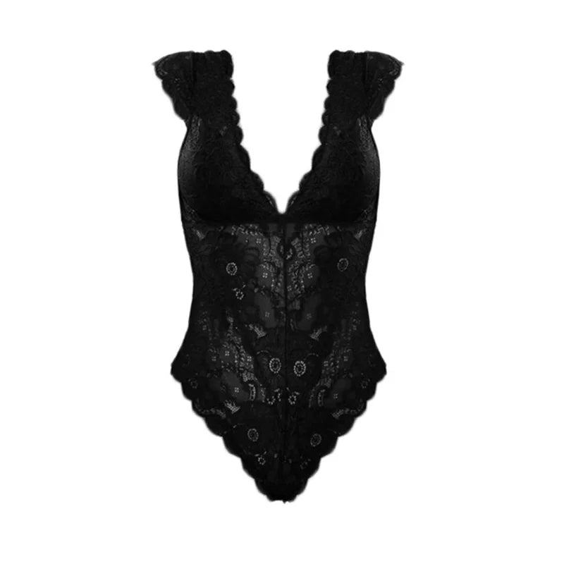 Conjunto de Lencería Sexy para Mujer | Sujetador Transparente de Encaje y Ropa Interior sin Entrepierna