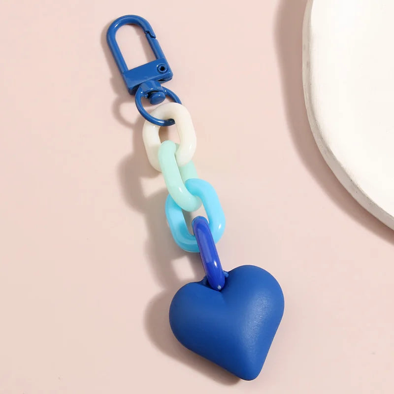Llavero de corazón hecho a mano para mujer y niña, cadena de eslabones de plástico acrílico, colgante de bolso, accesorios, llaves de coche, regalos de joyería