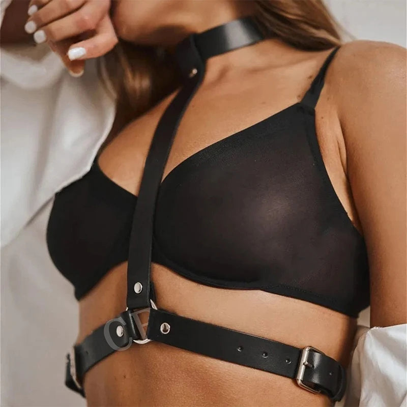 Arnés de cuero PU para mujer, lencería Sexy BDSM, traje Sexual, liguero, fetiche, disfraz Sexual gótico erótico, ropa interior Babydoll