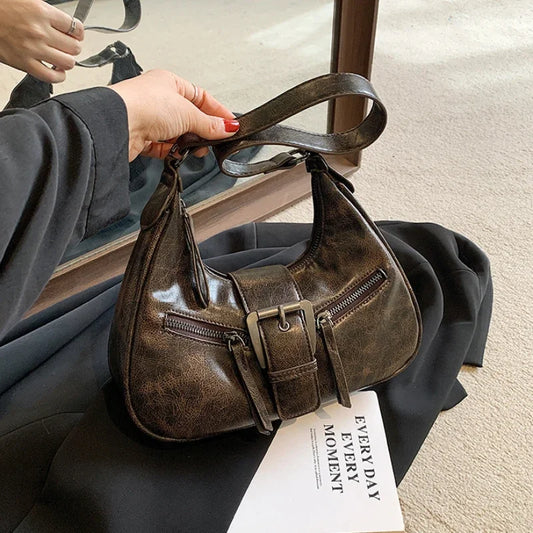 Bolsos Retro con Diseño de Correa, Cuero PU para Mujer 2024, Pequeños Bolsos Vintage Estilo Y2K, Bolsos de Hombro Cruzados de Moda