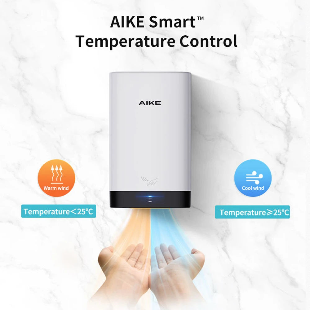 AIKE Secador de Manos Mini Portátil Automático - Secado Rápido en 10-15s para Baños y Hogares (Modelo AK2822)