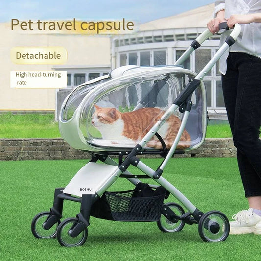 Carrito Transparente para Mascotas, Carrito Plegable para Perros y Gatos, Carro Ligero y Desmontable para Mascotas de Tamaño Pequeño y Mediano