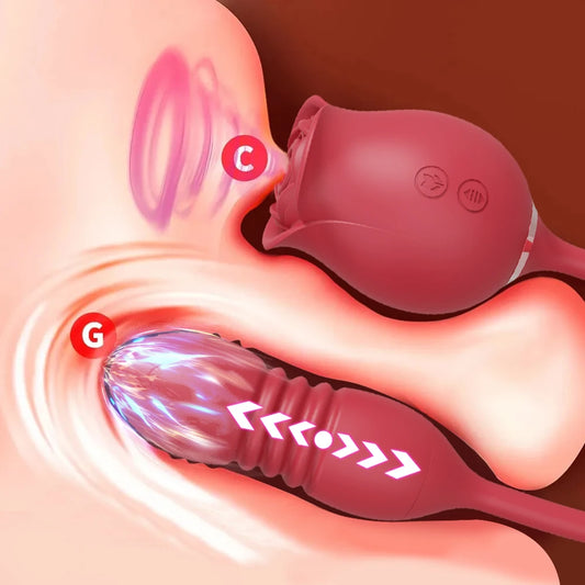 Vibrador Rosa con Movimiento de Empuje para Mujeres, Estimulador de Clítoris, Succión y Vibración para Estimulación de Pezones y Zona Íntima