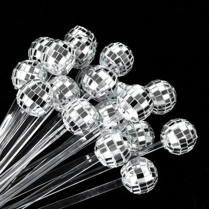 Agitadores de bolas de discoteca, palos de espejo de plástico para cócteles y bebidas, decoración de fiestas en el hogar, disponibles en 10/20/30/50 piezas