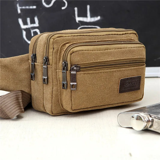 Bolso de Cintura Multifuncional de Lona para Hombre - Fanny Pack Deportivo, Duradero y de Alta Capacidad, Bolsa Portátil para Teléfono y Monedero