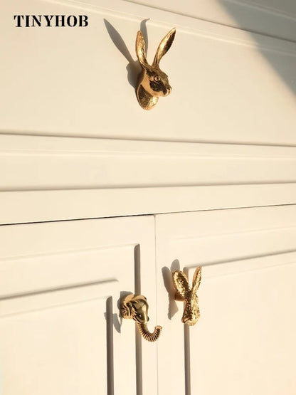Tiradores de Muebles de Latón con Diseño Creativo de Animales y Plantas – Perillas Retro para Cajones y Armarios Pequeños, Manijas Doradas para Tocadores