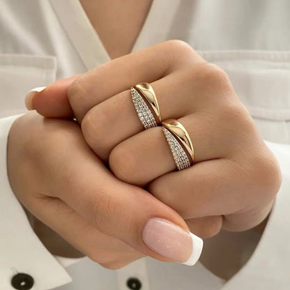Anillos de Sol Chapados en Oro de 18K para Mujer, Acero Inoxidable con Piedra Natural, Anillo Hueco con Textura de Metal, Joyería de Moda 2024