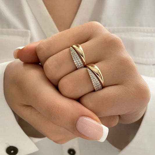 Anillos de Sol Chapados en Oro de 18K para Mujer, Acero Inoxidable con Piedra Natural, Anillo Hueco con Textura de Metal, Joyería de Moda 2024