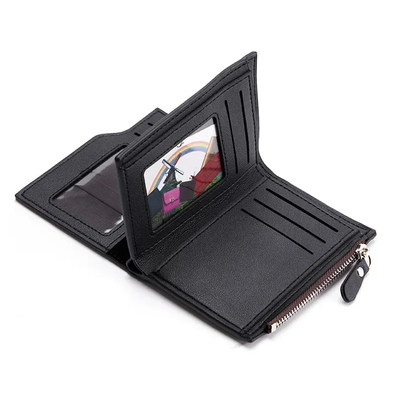 Billetera Corto para Hombre en Cuero PU, Monedero Masculino con Cremallera, Porta Tarjetas de Crédito, Cartera de Hombre