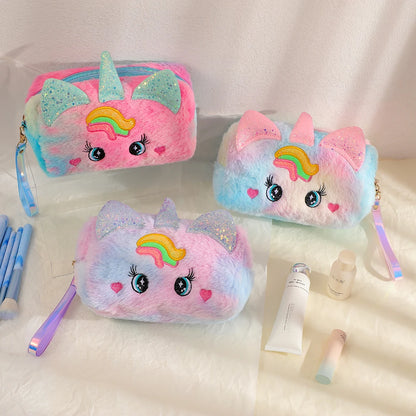 Bolso Kawaii de Unicornio para Niñas – Estuche Multiusos de Felpa con Gran Capacidad, Organizador de Maquillaje y Lápices