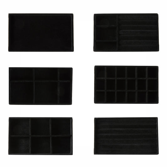Organizador de joyas negro, bandeja de almacenamiento de terciopelo para anillos, pulseras y collares, cajón de escaparate, bandejas organizadoras