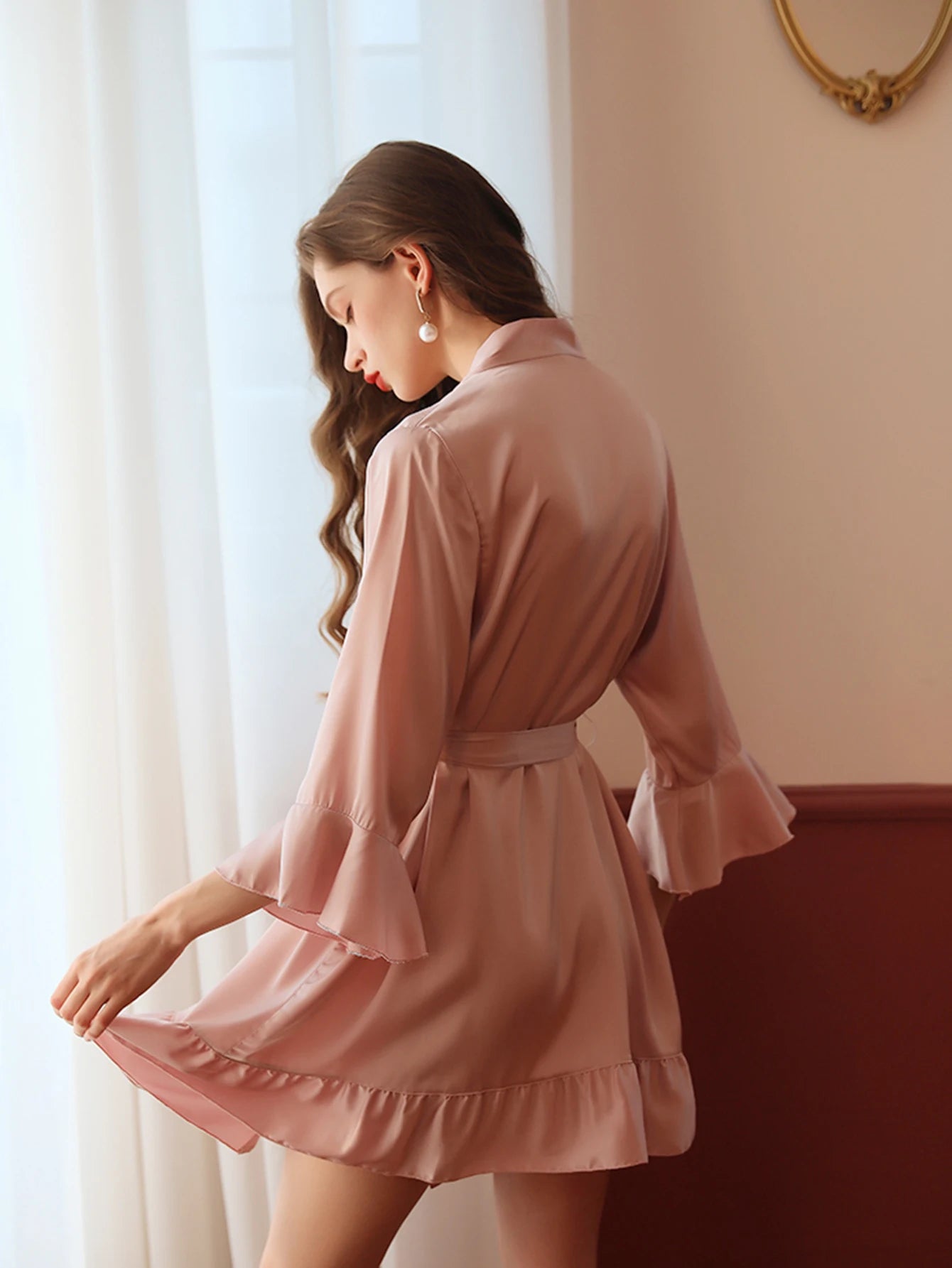 Pijama Sexy privado para mujer, camisón de seda de imitación pura, cárdigan con puño de loto, bata de verano
