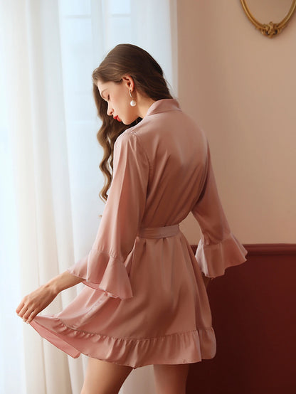 Pijama Sexy privado para mujer, camisón de seda de imitación pura, cárdigan con puño de loto, bata de verano