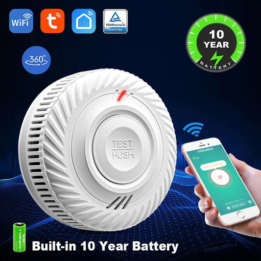 Detector de Humo Inteligente con Batería de 10 Años y Conectividad WiFi - Alarma Tuya para Hogar Seguro