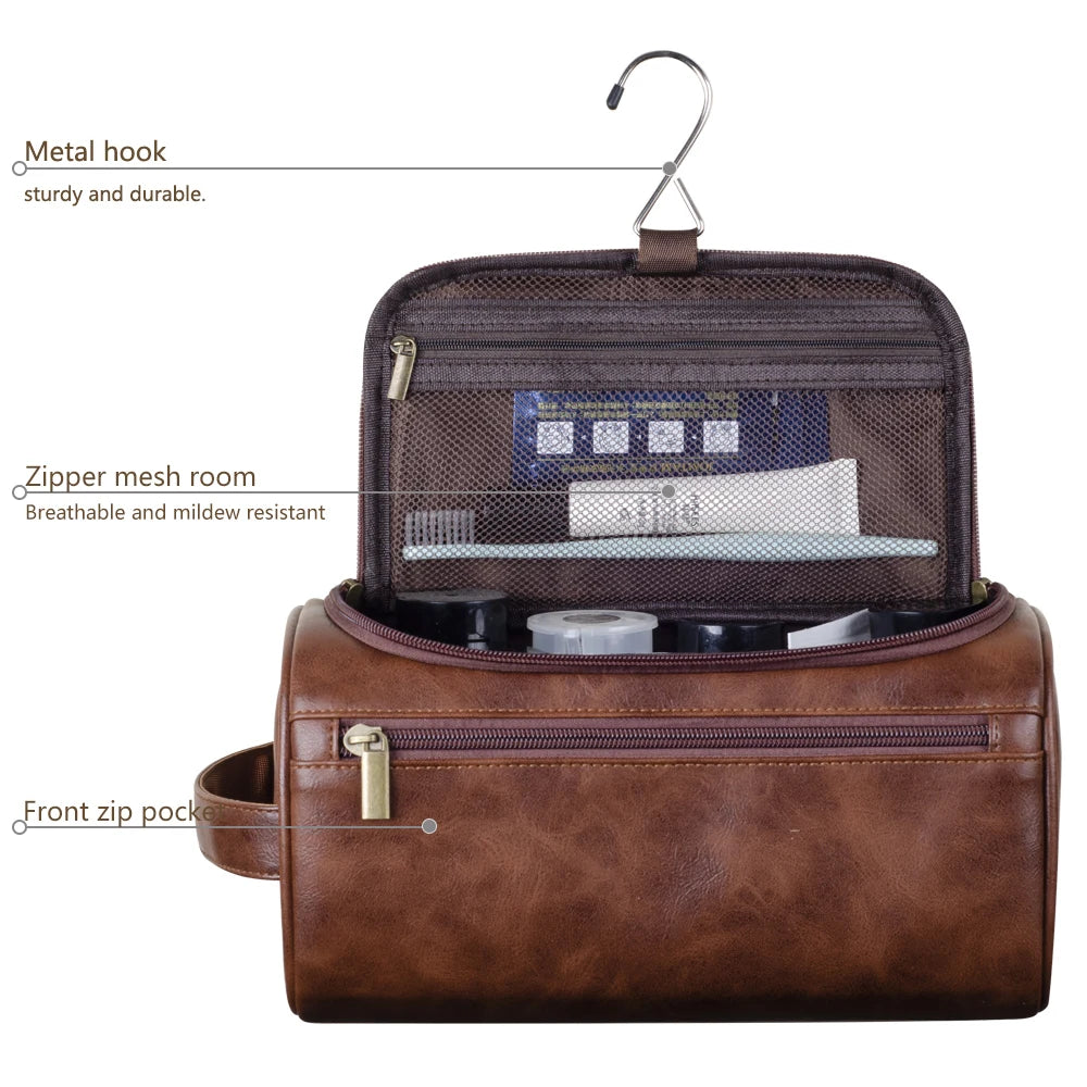 Neceser de Cuero para Hombres y Mujeres - Kit Dopp con Gancho para Viaje