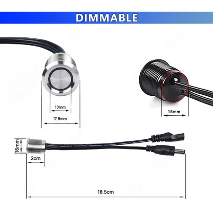Controlador Dimmer Táctil LED 1CH, 72W/144W, 6A, 12V/24V DC, Conector 5.5*2.1mm, Carcasa Metálica, Interruptor Empotrado