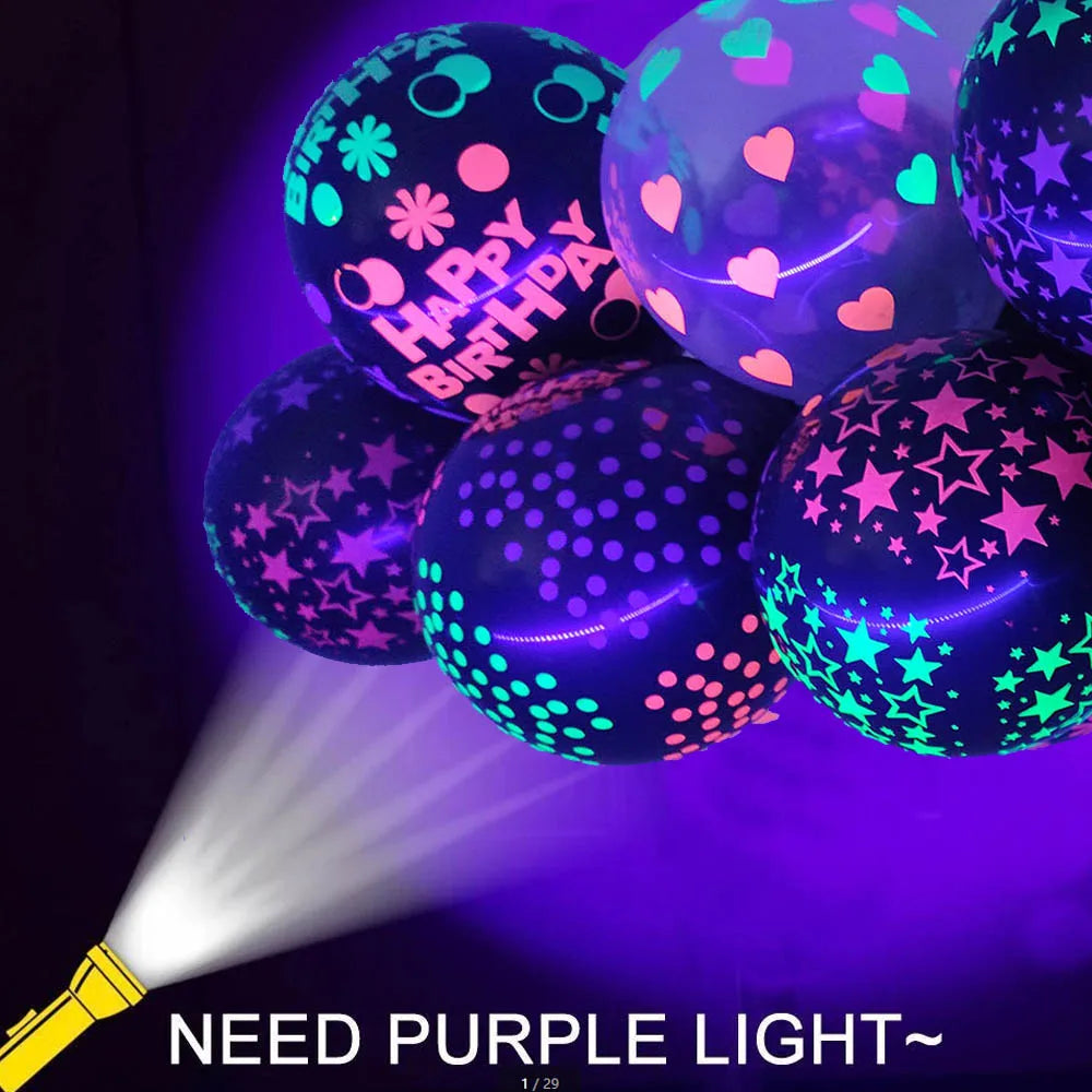 Fluorescent Neon Party Decoration 12inch Latex Balloon Banner Plastic Formal Hat Glow in The UV Light Party Decorations Supplies