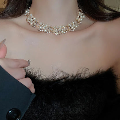 Conjunto de Collar y Pendientes Rectangulares de Perlas de Diamantes de Imitación (3 Piezas)
