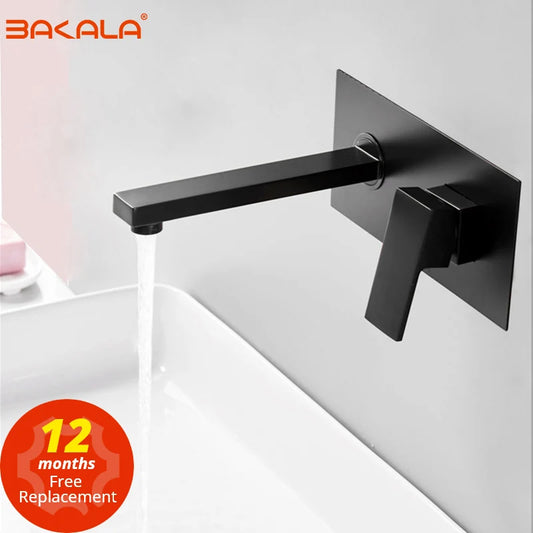 Grifo de Baño de Lujo BAKALA | Grifo de Lavabo Matte Black | Mezclador de Cobre Cuadrado Montado en Pared LT-320BR
