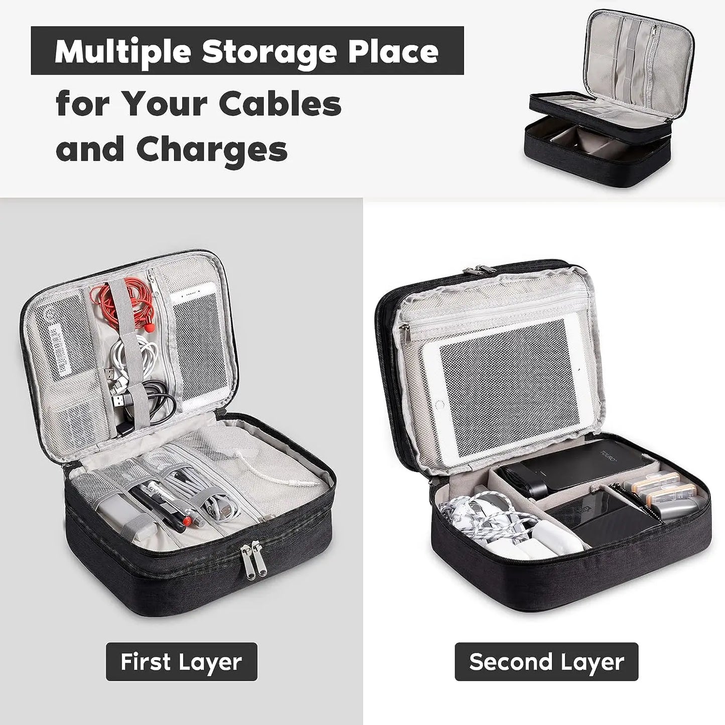 Bolsa Organizadora de Cables Impermeable - Estuche Portátil para Accesorios Electrónicos y Cargadores