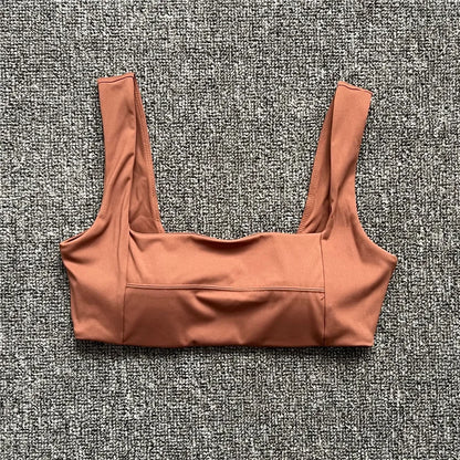 Sujetador Deportivo Unisex de Nailon Estirable con Tirantes Anchos, Dobladillo Curvado, Secado Rápido y Soporte Ligero para Yoga y Pilates