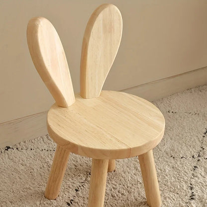 Taburete Pequeño Creativo con Orejas de Conejo para Niños | Silla Decorativa de Madera Maciza