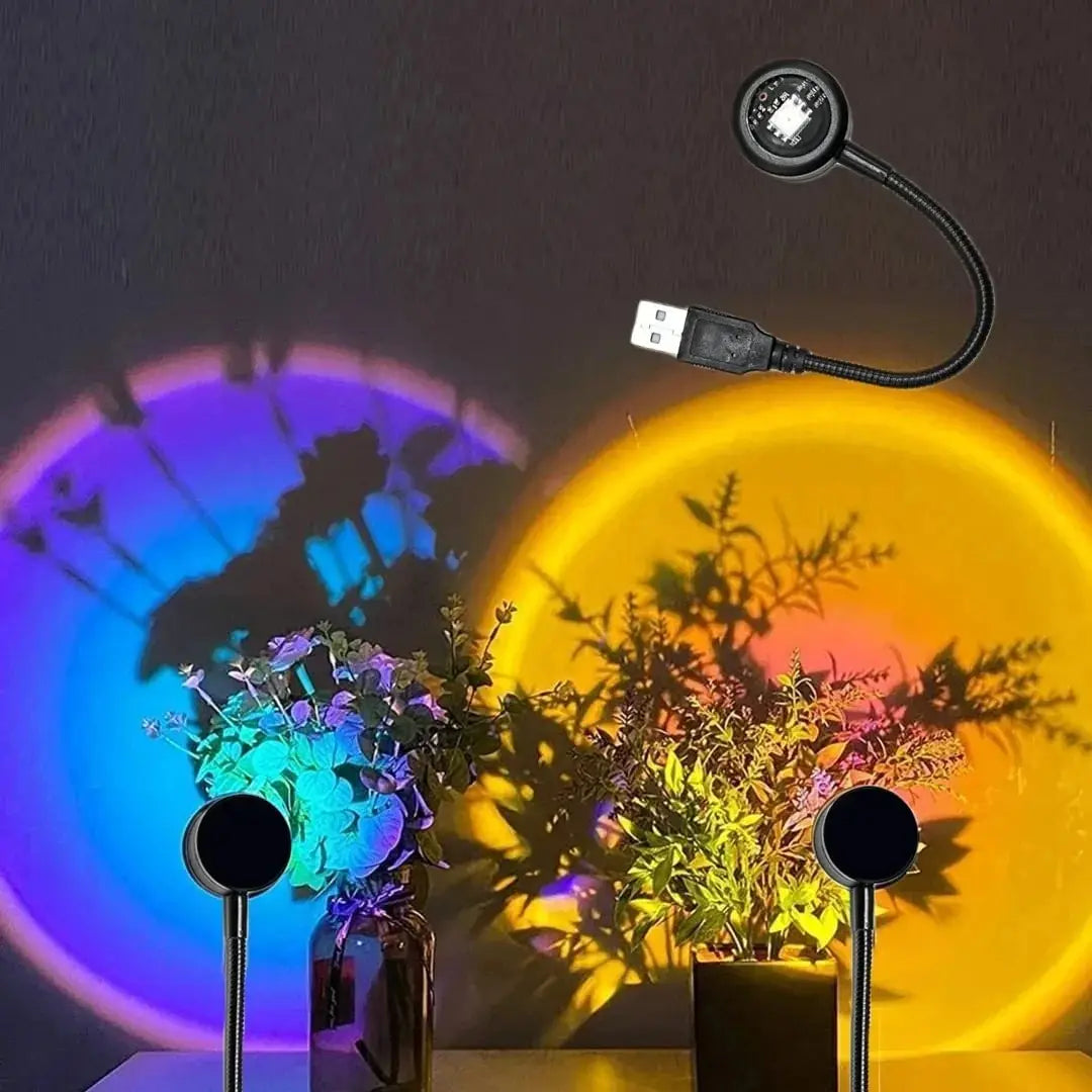 Lámpara LED de Atardecer USB con Efecto Arcoíris, Luz Nocturna para Fotografía Móvil, Iluminación Ambiental para Decoración de Dormitorio