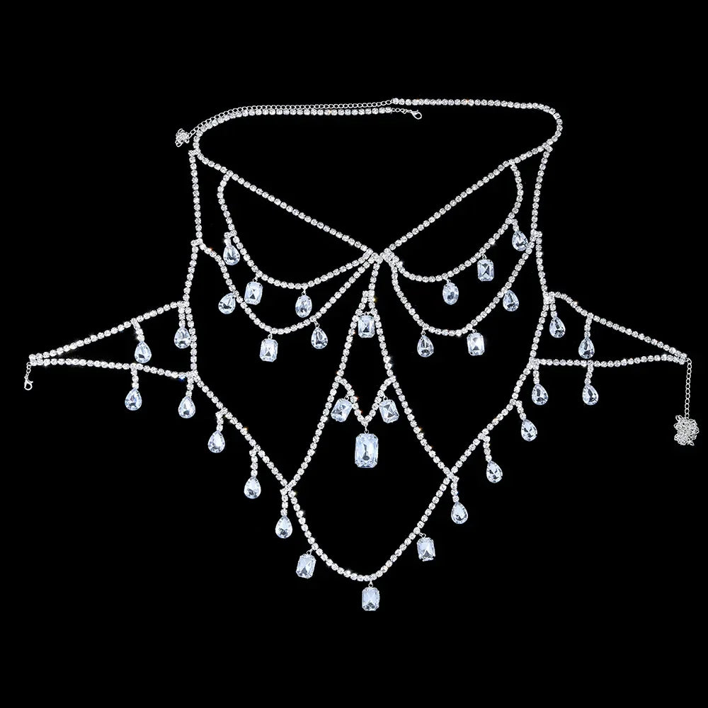 Lencería de Cristal Grande para Mujer, Cadena de Pecho con Gema de Agua, Sujetador Chaleco de Diamantes de Imitación, Joyería para Discoteca
