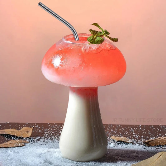 Copa de Cóctel en Forma de Hongo con Paja | Vaso Creativo para Bebidas, Cerveza, Vino y Café | Cristal Transparente para Bar y Bebidas