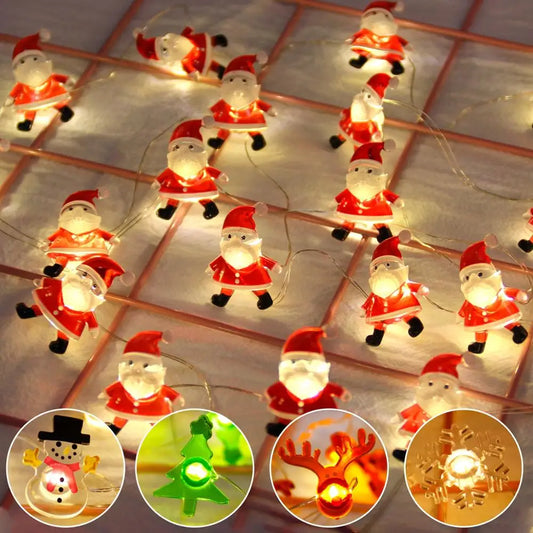Guirnalda de Luces LED de Santa Claus, Muñeco de Nieve y Reno - Decoraciones Navideñas para Hogar y Árbol de Navidad