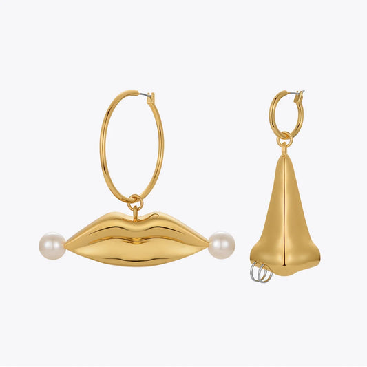 Pendientes Exagerados de Nariz y Labios para Mujer | Joyería de Moda Dorada ENFASHION, E221388, 2022