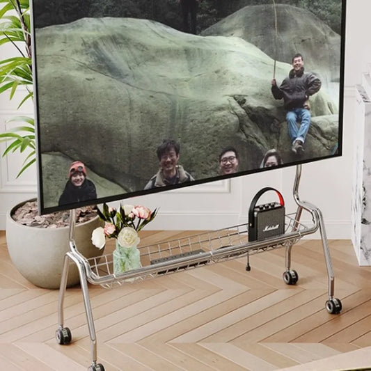 Soporte de TV con ruedas para el hogar, colgador de monitor, muebles simples montados en el suelo, nórdico
