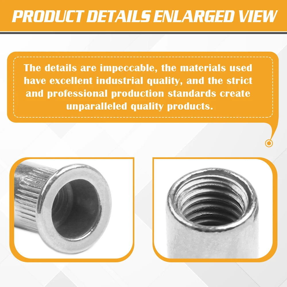 Set de 300/190/165/150/100 Piezas de Tuercas Remachadas de Cabeza Plana M3 M4 M5 M6 M8 M10 en Aluminio con Herramienta de Inserción