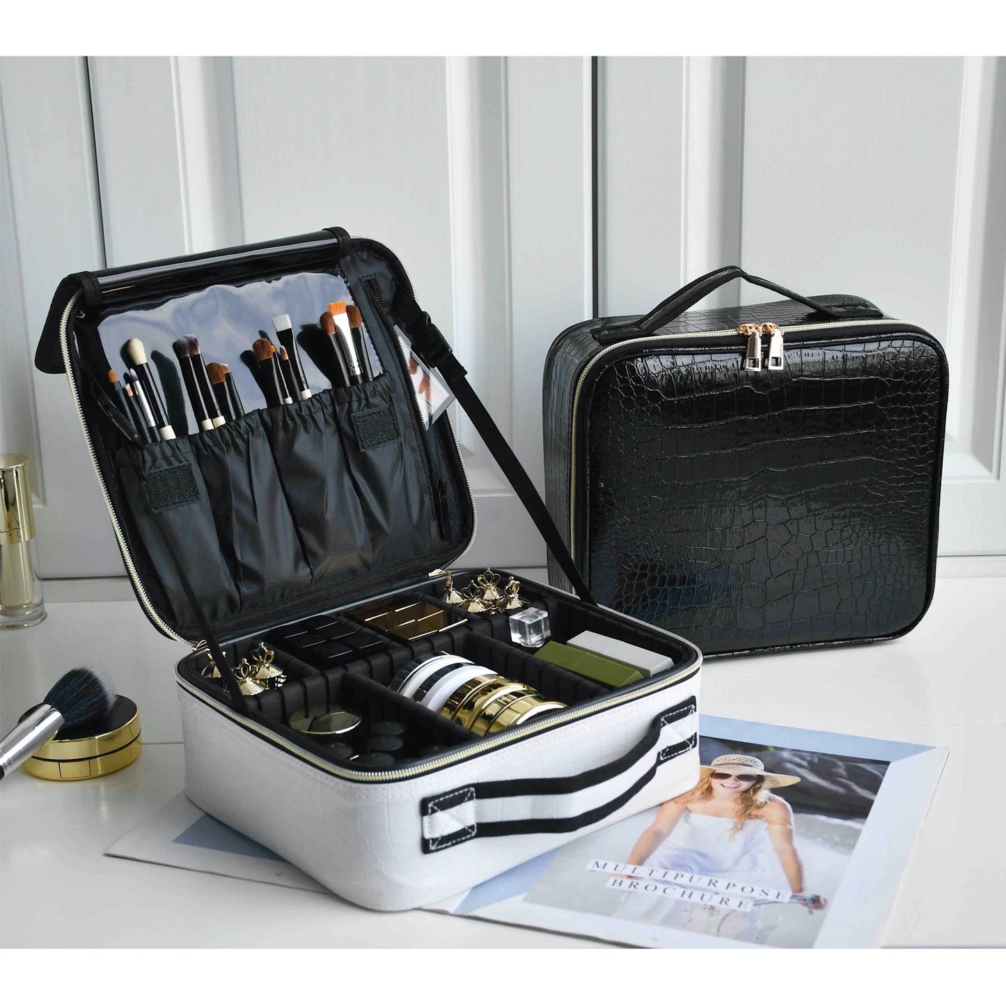 Neceser Multifuncional de Viaje para Mujeres - Estuche de Maquillaje Portátil de PU