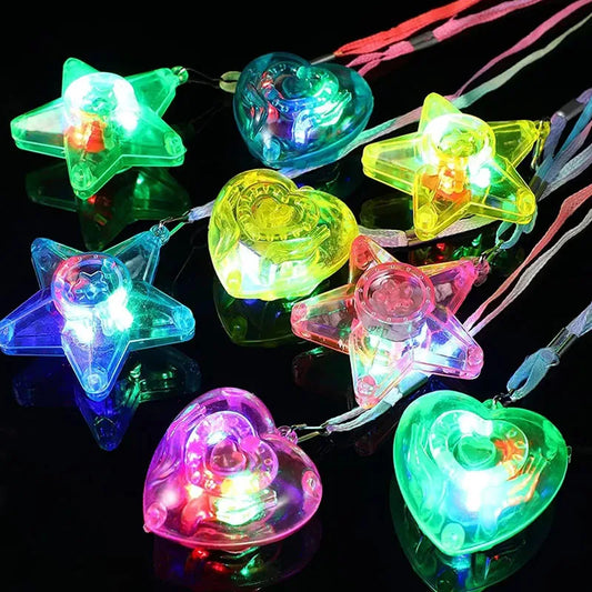 10/20/30/50 pcs Collares LED Luminosos | Estrella y Corazón con Luz Intermitente | Collares Brillantes para Niñas y Fiestas Infantiles
