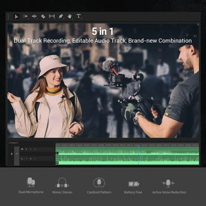 SmallRig S20 On-Camera Microphone con Shock Mount y Micrófono Lavalier | Micrófono Estéreo para DSLR, iPhone y Smartphones - Modelo 3468