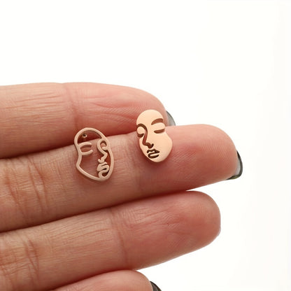 1 Par de Aretes de Cara Hueca | Aretes Divertidos y Artísticos de Acero Inoxidable | Joyería Moderna
