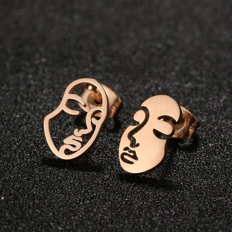 1 Par de Aretes de Cara Hueca | Aretes Divertidos y Artísticos de Acero Inoxidable | Joyería Moderna