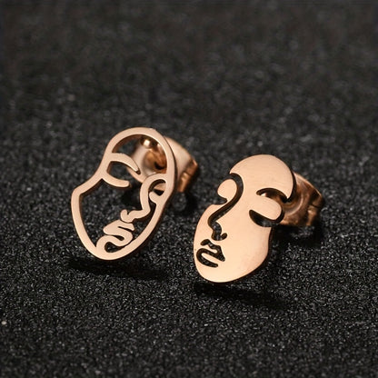 1 Par de Aretes de Cara Hueca | Aretes Divertidos y Artísticos de Acero Inoxidable | Joyería Moderna