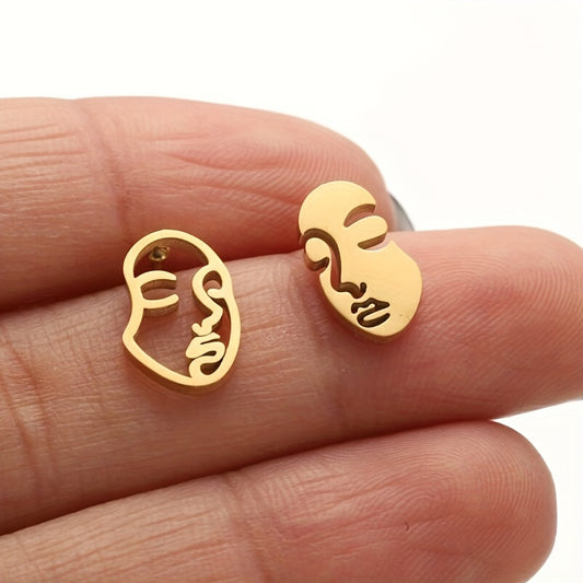 1 Par de Aretes de Cara Hueca | Aretes Divertidos y Artísticos de Acero Inoxidable | Joyería Moderna
